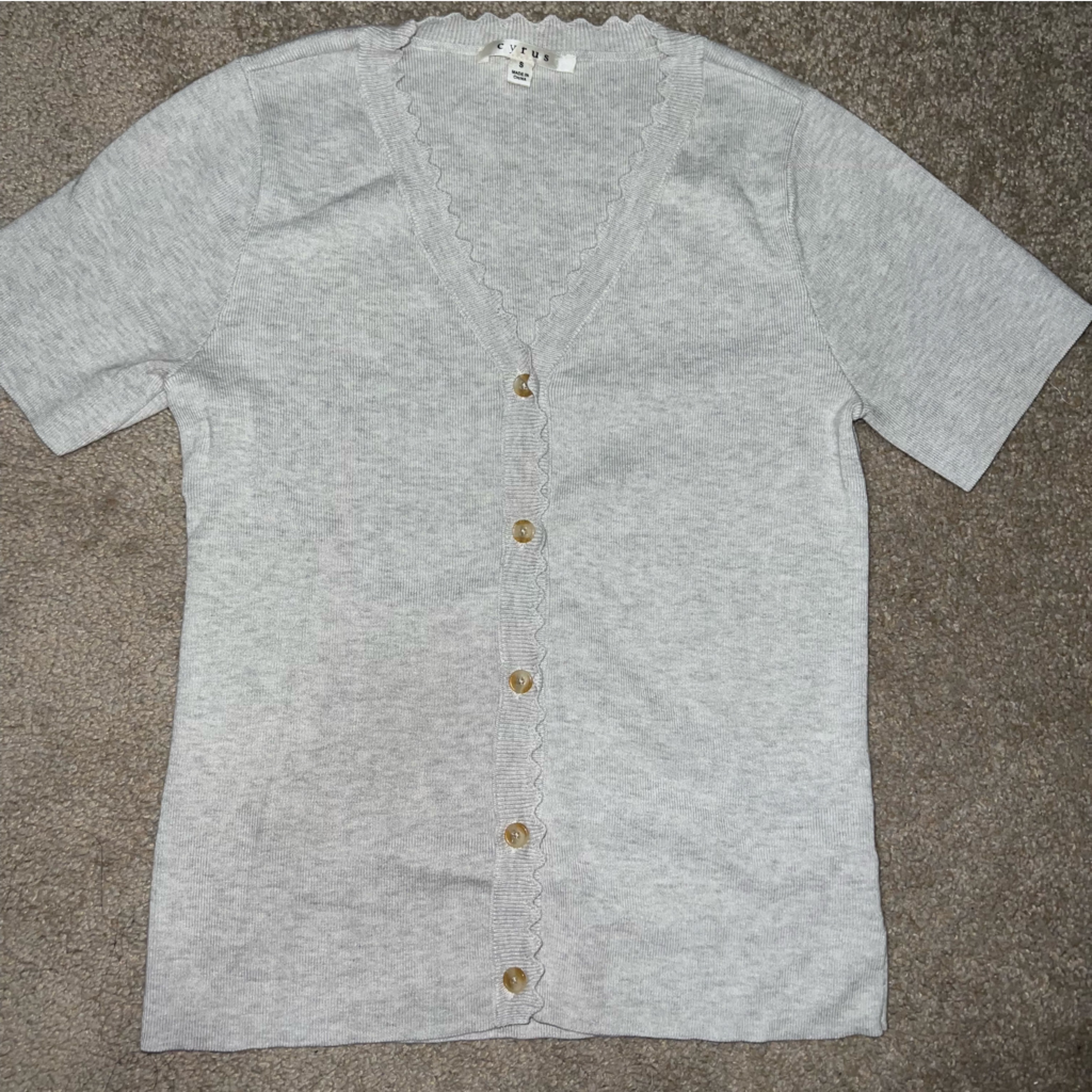 Gray Knit Button Top
